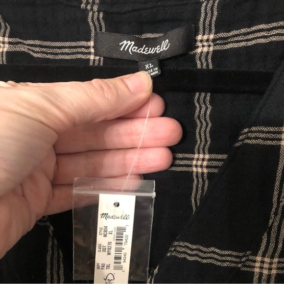 Madewell True Black Windowpane Chelston V-Neck Button Front Top Size XL NWT - Picture 6 of 11